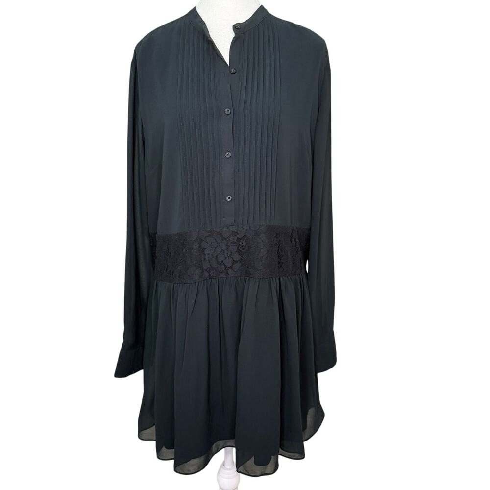 Marchesa Rose Tunic Dress Women's Black Chiffon Pleated Long Sleeve